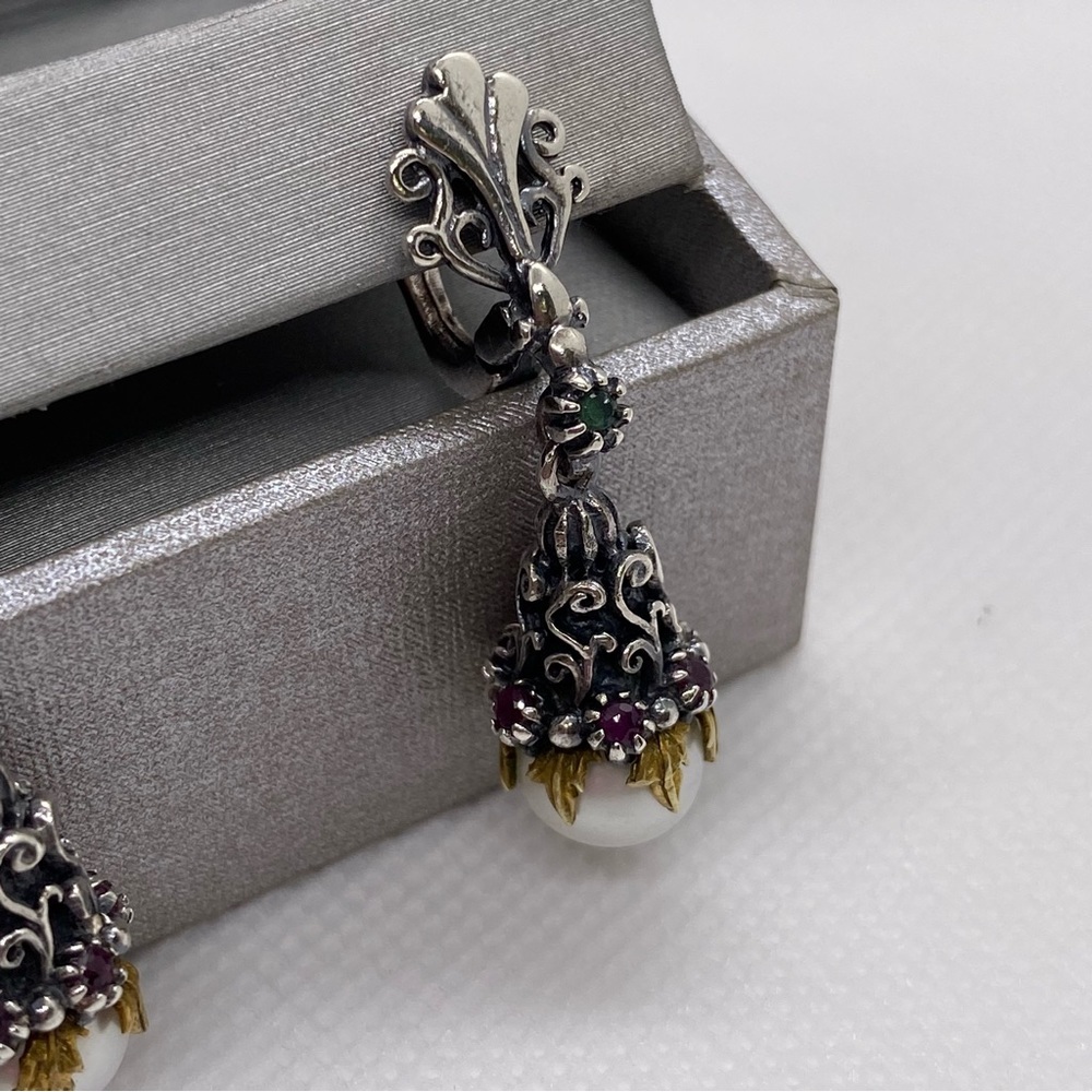 925 silver jewellery set elegantly designed pearl, ruby, emarald